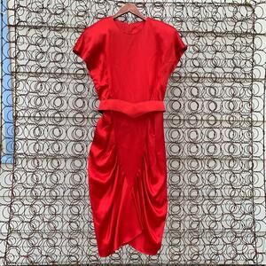 Vintage 80s Red All That Jazz wiggle dress belted ruched hips Size 7